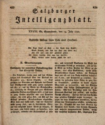 Salzburger Intelligenzblatt Samstag 14. Juli 1792