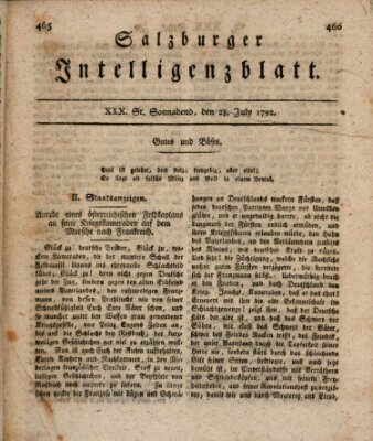 Salzburger Intelligenzblatt Samstag 28. Juli 1792