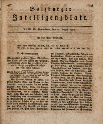 Salzburger Intelligenzblatt Samstag 11. August 1792