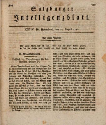 Salzburger Intelligenzblatt Samstag 25. August 1792