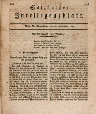 Salzburger Intelligenzblatt Samstag 10. November 1792