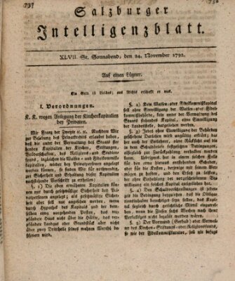 Salzburger Intelligenzblatt Samstag 24. November 1792