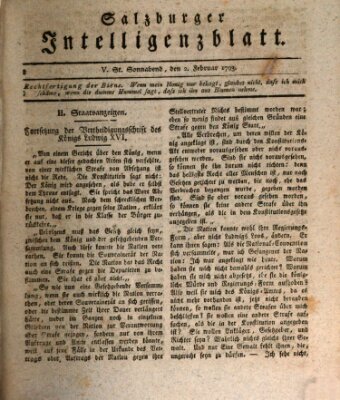 Salzburger Intelligenzblatt Samstag 2. Februar 1793