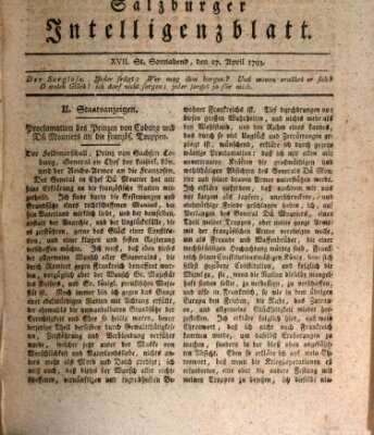 Salzburger Intelligenzblatt Samstag 27. April 1793