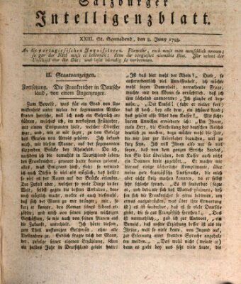 Salzburger Intelligenzblatt Samstag 8. Juni 1793