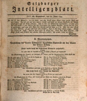 Salzburger Intelligenzblatt Samstag 22. Juni 1793