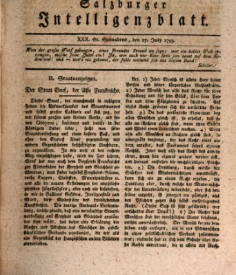 Salzburger Intelligenzblatt Samstag 27. Juli 1793