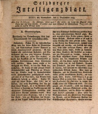 Salzburger Intelligenzblatt Samstag 7. September 1793