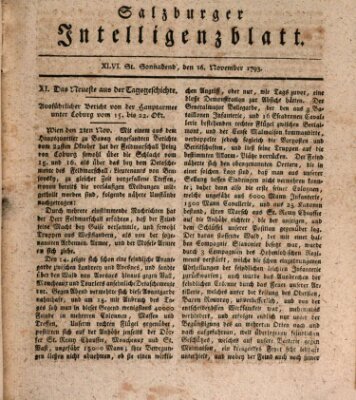 Salzburger Intelligenzblatt Samstag 16. November 1793