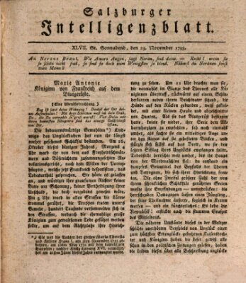 Salzburger Intelligenzblatt Samstag 23. November 1793