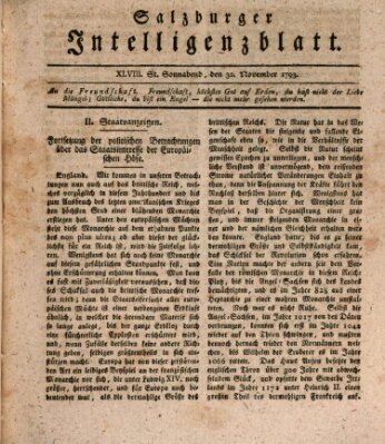 Salzburger Intelligenzblatt Samstag 30. November 1793