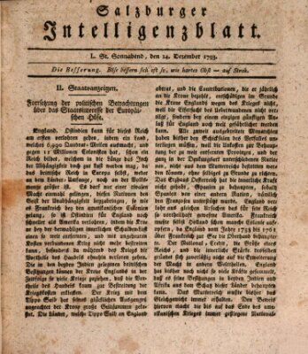 Salzburger Intelligenzblatt Samstag 14. Dezember 1793