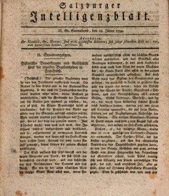 Salzburger Intelligenzblatt Samstag 18. Januar 1794