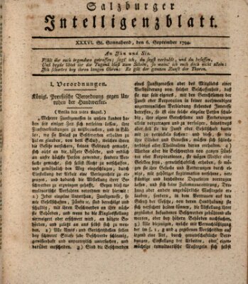 Salzburger Intelligenzblatt Samstag 6. September 1794