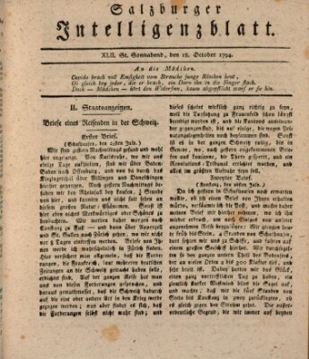 Salzburger Intelligenzblatt Samstag 18. Oktober 1794