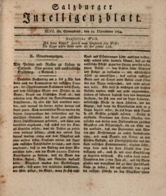 Salzburger Intelligenzblatt Samstag 22. November 1794