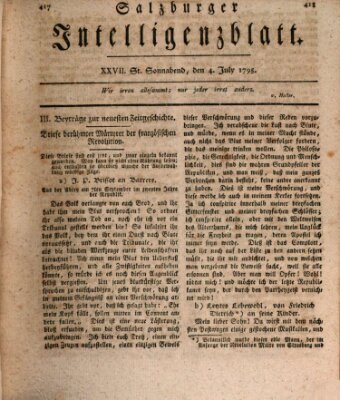 Salzburger Intelligenzblatt Samstag 4. Juli 1795