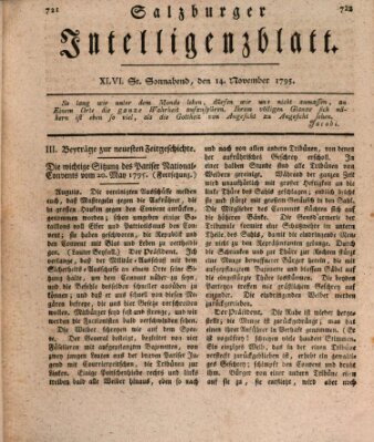 Salzburger Intelligenzblatt Samstag 14. November 1795