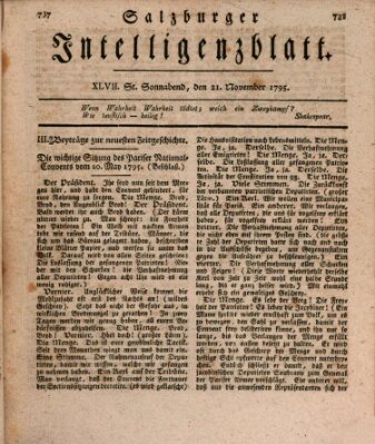 Salzburger Intelligenzblatt Samstag 21. November 1795