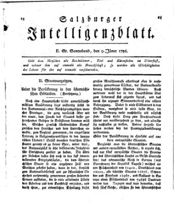 Salzburger Intelligenzblatt Samstag 9. Januar 1796