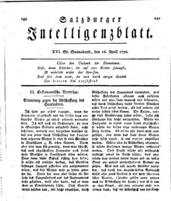 Salzburger Intelligenzblatt Samstag 16. April 1796