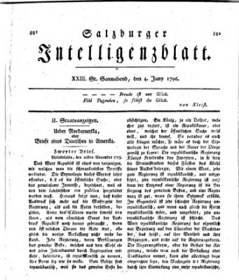 Salzburger Intelligenzblatt Samstag 4. Juni 1796