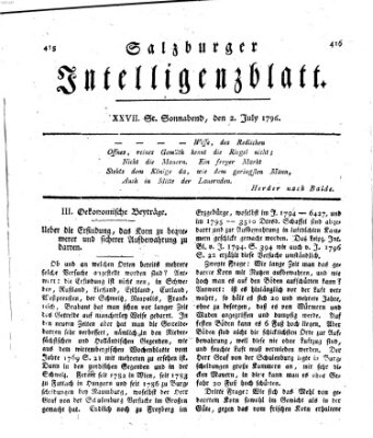 Salzburger Intelligenzblatt Samstag 2. Juli 1796