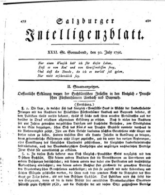 Salzburger Intelligenzblatt Samstag 30. Juli 1796