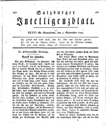 Salzburger Intelligenzblatt Samstag 3. September 1796