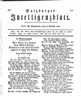 Salzburger Intelligenzblatt Samstag 29. Oktober 1796