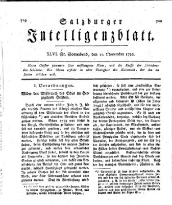 Salzburger Intelligenzblatt Samstag 12. November 1796