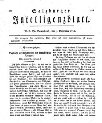 Salzburger Intelligenzblatt Samstag 3. Dezember 1796