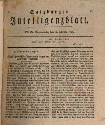 Salzburger Intelligenzblatt Samstag 18. Februar 1797