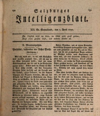 Salzburger Intelligenzblatt Samstag 1. April 1797