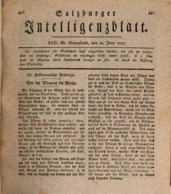 Salzburger Intelligenzblatt Samstag 10. Juni 1797