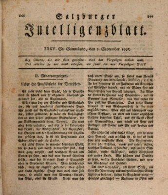 Salzburger Intelligenzblatt Samstag 2. September 1797