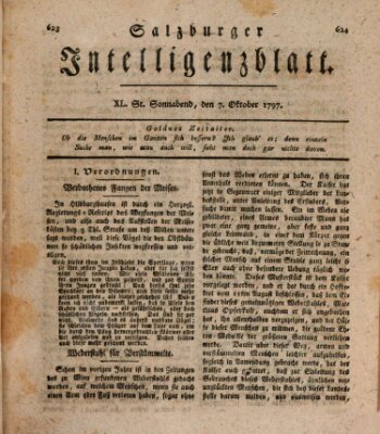 Salzburger Intelligenzblatt Samstag 7. Oktober 1797