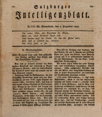 Salzburger Intelligenzblatt Samstag 2. Dezember 1797