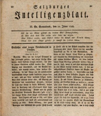 Salzburger Intelligenzblatt Samstag 20. Januar 1798