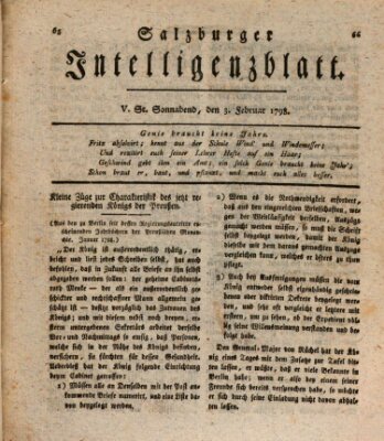 Salzburger Intelligenzblatt Samstag 3. Februar 1798