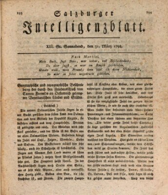 Salzburger Intelligenzblatt Samstag 31. März 1798
