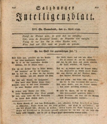 Salzburger Intelligenzblatt Samstag 21. April 1798