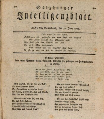 Salzburger Intelligenzblatt Samstag 30. Juni 1798