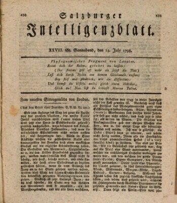 Salzburger Intelligenzblatt Samstag 14. Juli 1798