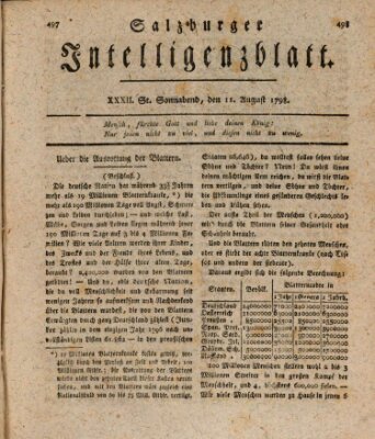 Salzburger Intelligenzblatt Samstag 11. August 1798