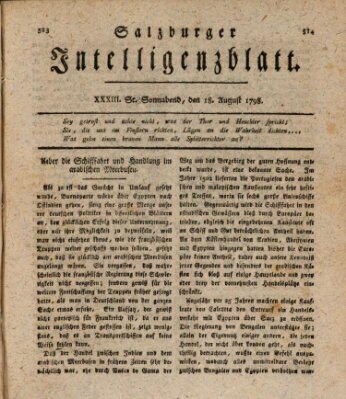 Salzburger Intelligenzblatt Samstag 18. August 1798