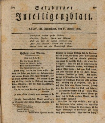 Salzburger Intelligenzblatt Samstag 25. August 1798