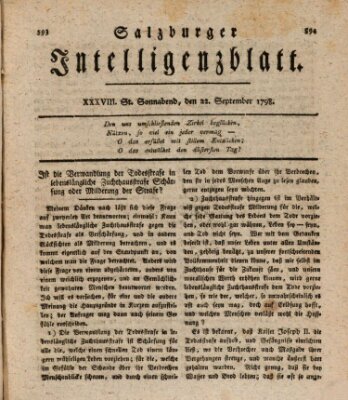 Salzburger Intelligenzblatt Samstag 22. September 1798