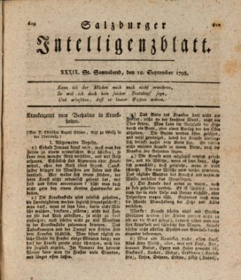 Salzburger Intelligenzblatt Samstag 29. September 1798