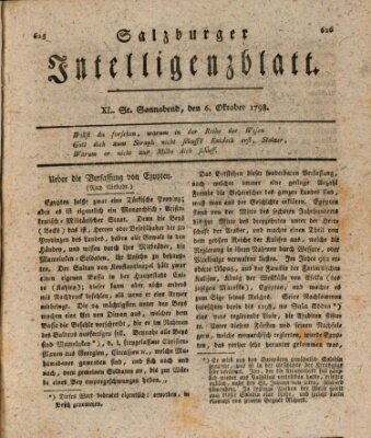 Salzburger Intelligenzblatt Samstag 6. Oktober 1798